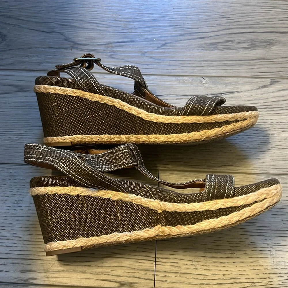 SuzZato Brown-Wedge Heel-Woven Piping-Size 38